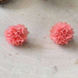 Antique- Celluloid Pink Petal Layered Floral Screw Back Earrings